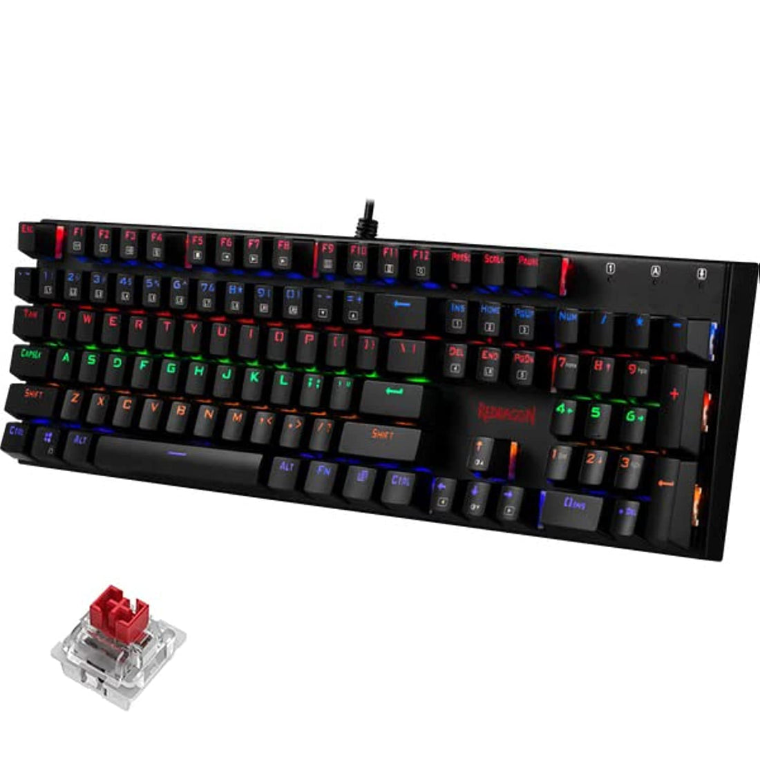 Redragon K565 R RUDRA Gaming Mechanical Keyboard - [RED Switch] - Rainbow LED Lighting - English & Arabic Keys - Black