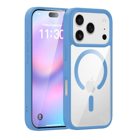 Grabist Magnetic Case for iPhone 17 Pro Max, Compatible with MagSafe, Shockproof TPU Frame, Military Grade Protection, Anti-Scratch Clear Back Cover (light Blue)