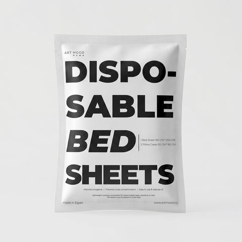 ART MOOD HOME Bed Sheet Set, 3-Piece Non-Woven Fabric, 1 Bed Sheet 160×250cm with 2 Pillowcases 50×80cm, Skin-Friendly Breathable Hygienic Design, Ideal for Travel Hospital Hotel and Guest Use