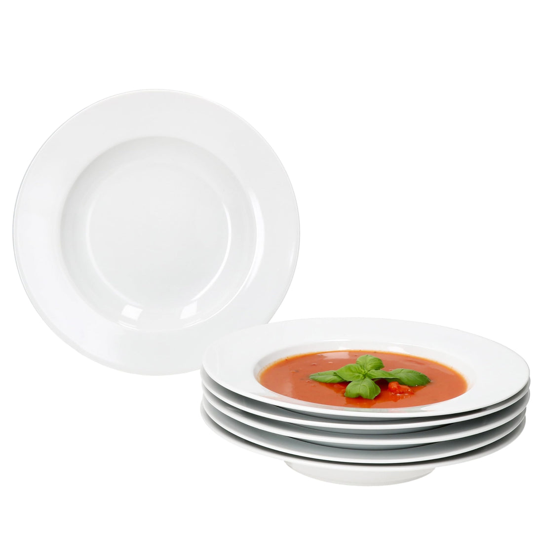 MamboCat Tommy Set of 6 Soup Bowls, 200 ml, White Deep Porcelain Plates for 6 People, Plates for Salad, Soup, Cereal, Pasta, etc. Chic Crockery for Breakfast, Lunch & Dinner