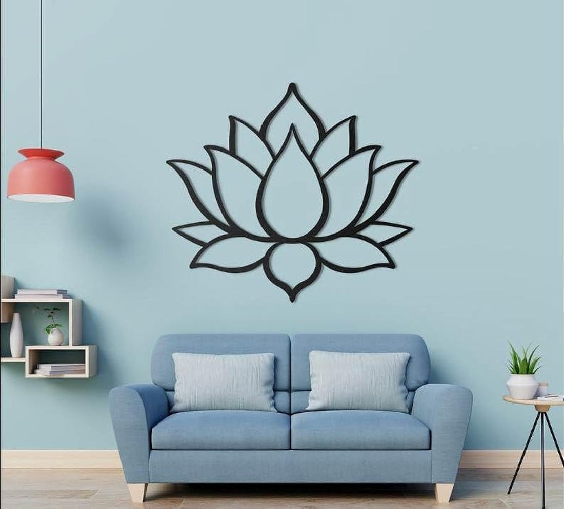 Lotus Flower Wooden Wall Art - Black