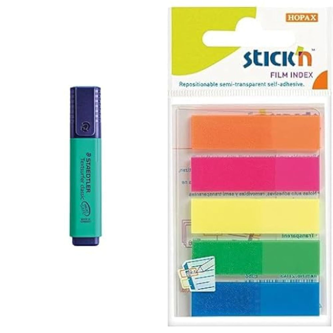 Staedtler Textsurfer Classic 364-35 Highlighter - Turquoise + Stick n value 12 mm film index tab - neon multi-colour