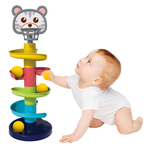 Ball Tower for Kids, Educational Toy with 6 Layers Ball Ramp with 5 Rotating Balls, Children with Ball Ramp, 1-3 Years Old Kids Toy with Ball Ramp