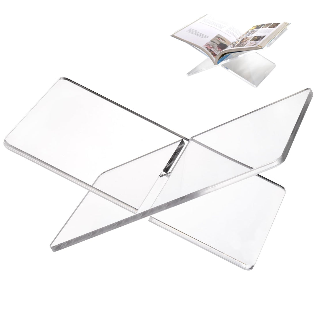 Peohud Acrylic Book Stand Large, Open Book Display Stand Holder, Clear Thick Open Reading Stand for Cookbook,Coffee Table, Magazines, Textbook, Art Book, Recipe, Kitchen Counter, 12 x 7 x 5.7 Inches