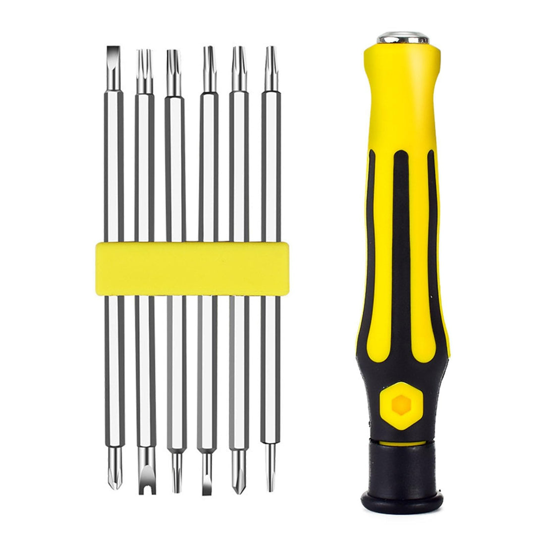 6-In-1 Mini Screwdrivers Set，Removable Rubberized Handle 12 Sizes Multi-Functional Spiral Nails，Commonly Used Tools for Home and Work Repairs