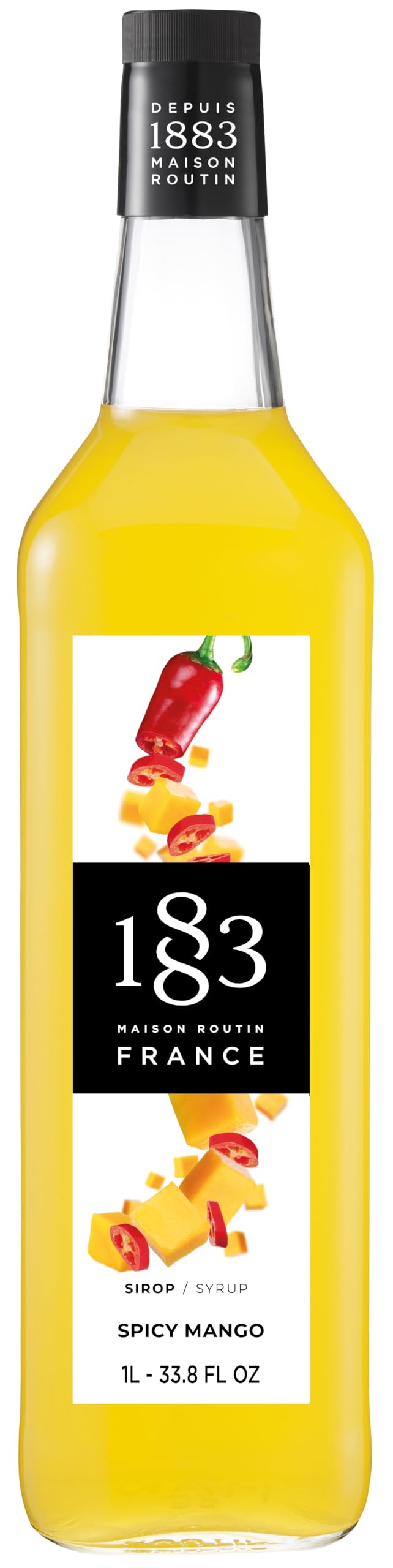 1883 MAISON ROUTIN FRANCE, Spicy Mango Syrup, Glass Bottle, 1 Liter, Made in France