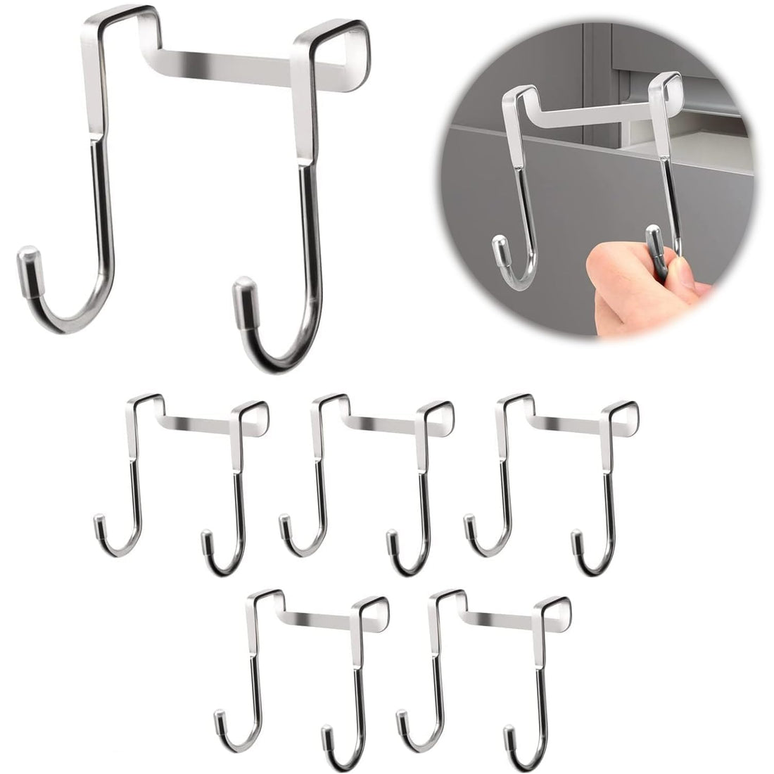 ALMEKAQUZ 6Pcs Over the Door Hooks, Hanger Stainless Steel Shower Towel Hooks for Hanging, Double S Shaped, Duty Multipurpose Cupboard Narrow Door Hooks for Bathrooms Kitchen Cabinet Wardrobe