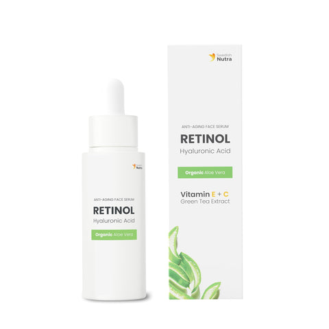 Swedish Nutra Anti-Aging Retinol Serum I Treatment for Smooth and Radiant Skin I Hyaluronic Acid, Organic Aloe Vera, Vitamin E, C, Green Tea Extract - 30ml