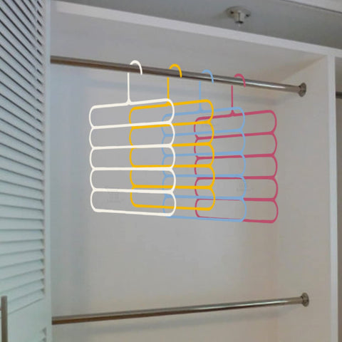 Plastic 5 Layer Multipurpose Space Saving Clothes Hanger/Holder for Pants, Suit & Coat Wardrobe Closet Storage Organizer Rack, Set of 3 Pcs (Color-Multi, Size-12.5x12 Inch)