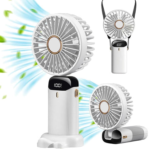 DMG TECH Mini Handheld Fan, Foldable Mini Fan, 5000mAh Small Desk Fan, Portable Personal Fan, 90° Adjustable, USB Rechargeable, Hanging Neck Fan for Kids Woman Man Home Office Outdoor Travel(White）
