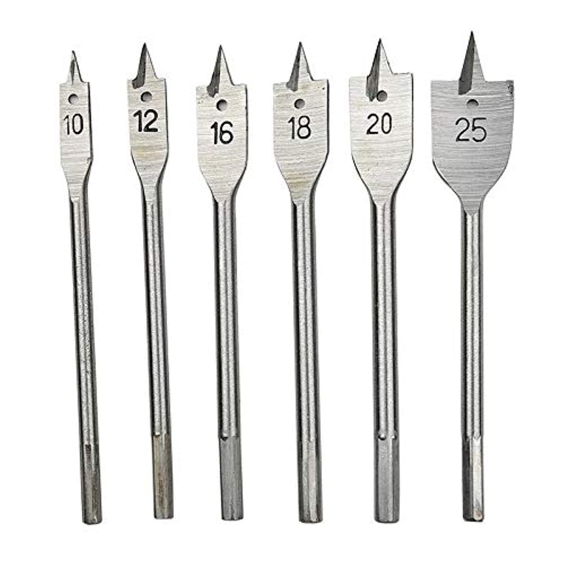 Full Steel Hex Shank Spade Flat Wood Drill Bit Set of 6 Woodworking Opener Metal High Speed Steel Wood Drilling Power Tools Kit