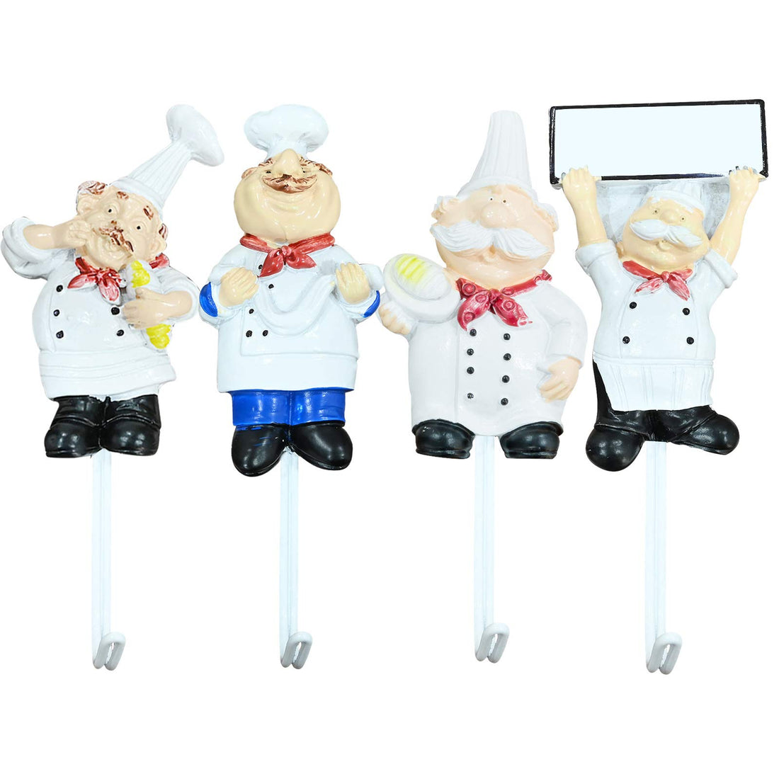 YancLife 4 Pcs Kitchen Utensil Hanging Rack, Cartoon Chef Appearance Waterproof Strong Adhesive Stainless Steel Wall Hanging Hook for Kitchen Utensils and Gadgets