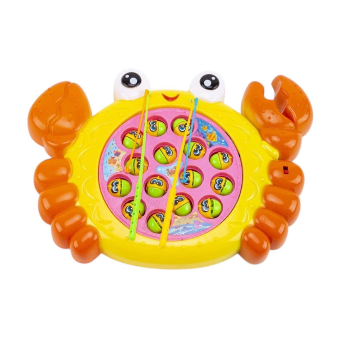 Crab Shaped Magnetic Fishing Toy Game, Rotating Board with Fish Pieces, Yellow, for Kids, Large Fishing Set with Colorful Fish, Educational and Interactive Toys for Family and Party