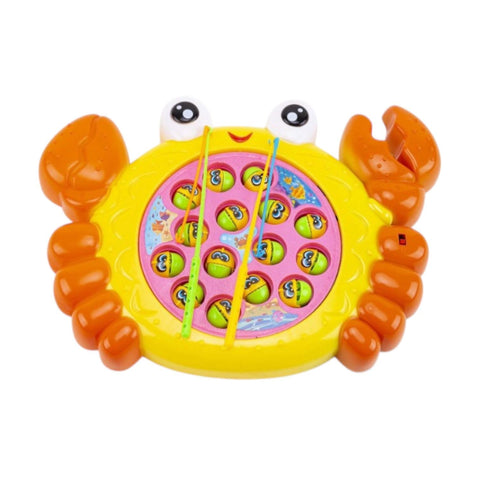 Crab Shaped Magnetic Fishing Toy Game, Rotating Board with Fish Pieces, Yellow, for Kids, Large Fishing Set with Colorful Fish, Educational and Interactive Toys for Family and Party