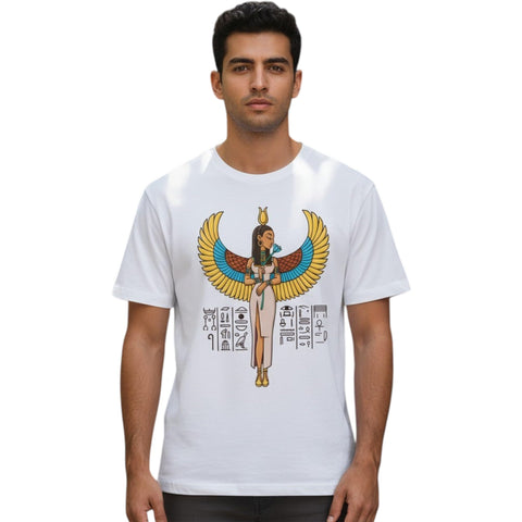 Ancient Egypt Graphic T-Shirt Unisex | Egyptian Pharaoh Hieroglyphic Cotton Tee | White Short Sleeve Streetwear Shirt | Egypt Gift for Men & Women