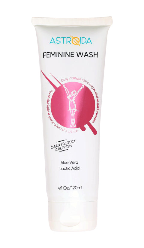 Astroida Feminine Intimate Wash Gel Reduces Dryness, Discomfort & Odor for Women with Lactic acid, Aloe Vera - Daily Wash -pH adjusted- Full Day Freshness & Confidence - 120ml 4fl Oz