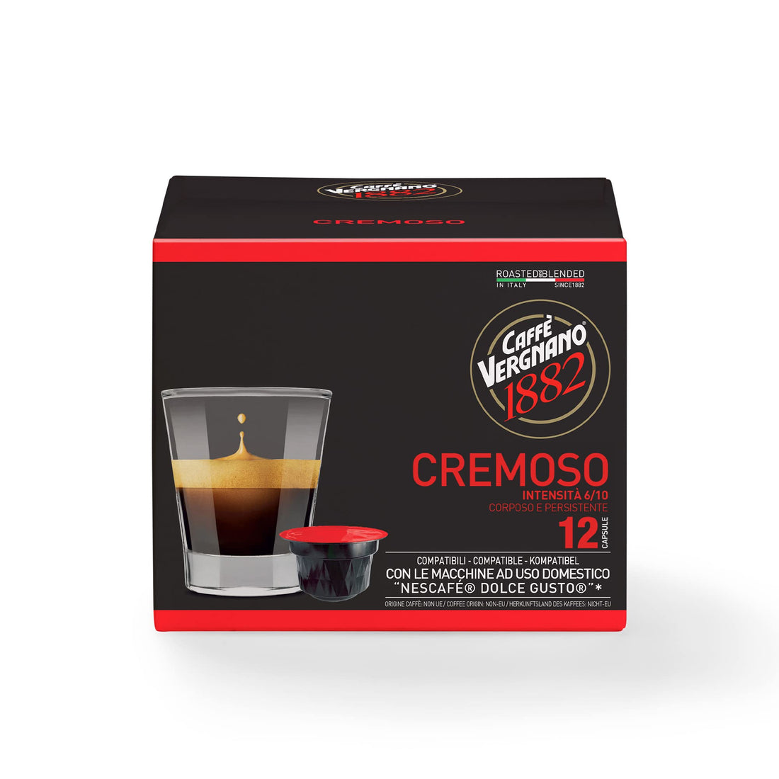 Caffè Vergnano 1882 - Coffee Capsules Compatible With Nescafé Dolce Gusto, Cremoso - 1 Pack Of 12 Capsules