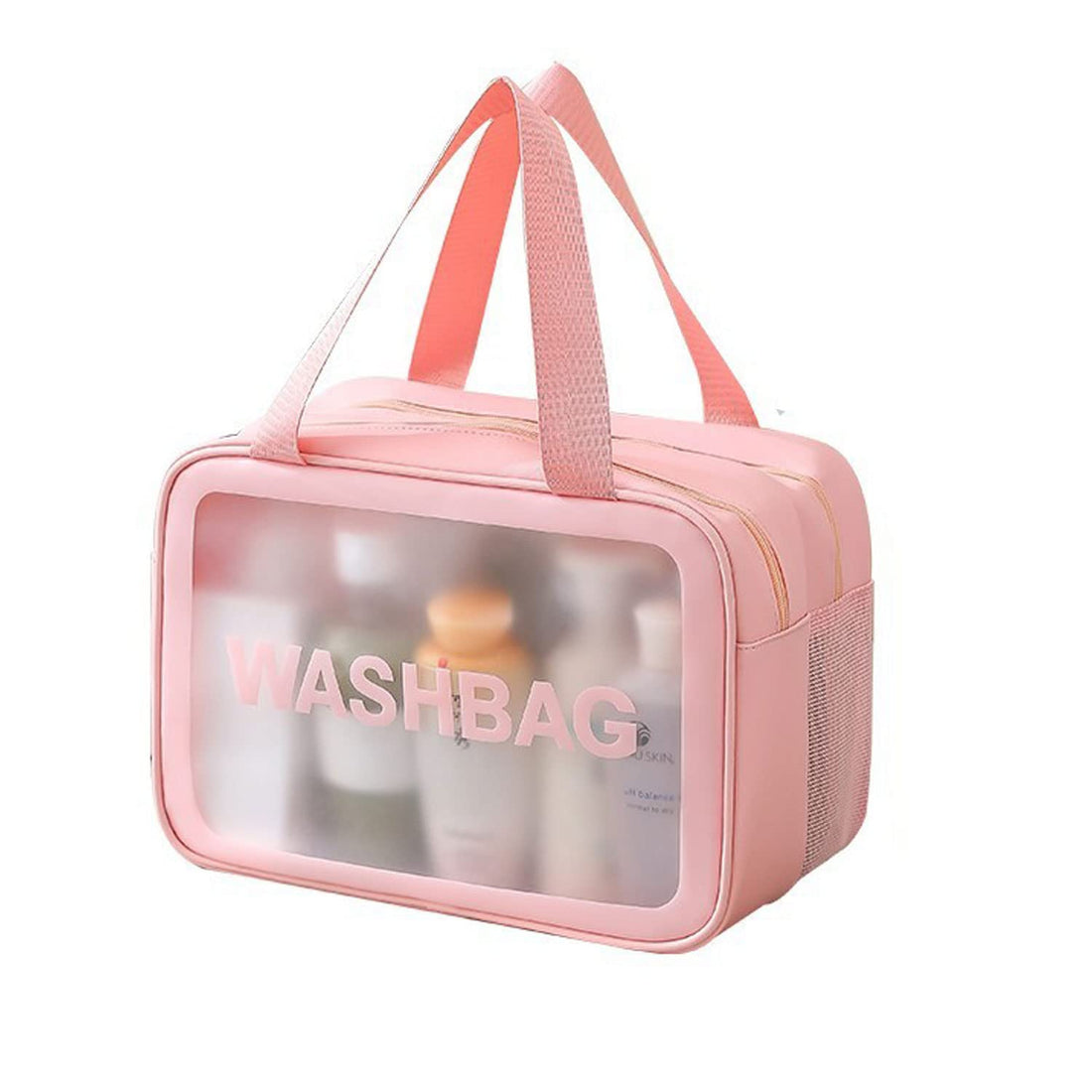 SOLY Waterproof Travel Toiletry Bag For Women And Men,Translucent Toiletry Bag With Handy Handle Travel Organizer For Accessories ，Toiletries Portable, pink, Fashion