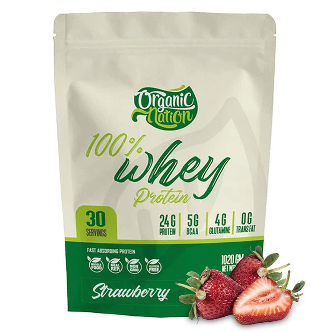 Organic Nation | Whey protein | Helps with muscle building | No fat Gaining | Meal Replacement | Endless Power | Ideal for Athletes | Diet Friendly | 1020g | 24g Protein | Strawberry