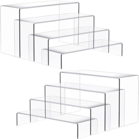 Anglelife 2 Set Large Acrylic Risers, 8 Pcs Rectangular Clear Acrylic Display Stand, Display Risers Shelf for Retail Desktop Shoe Showcase Jewelry Funko Pop Figures