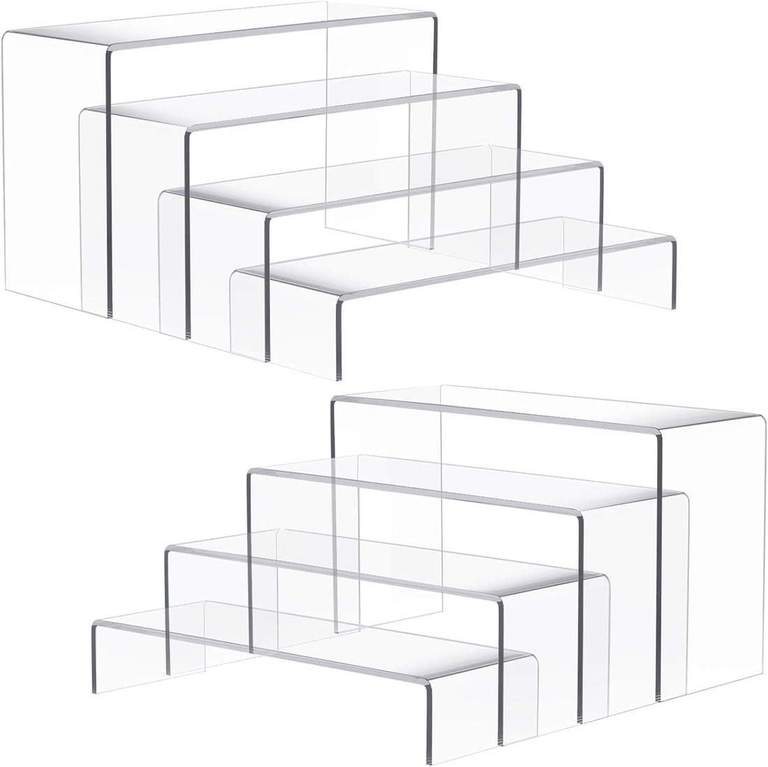 Anglelife 2 Set Large Acrylic Risers, 8 Pcs Rectangular Clear Acrylic Display Stand, Display Risers Shelf for Retail Desktop Shoe Showcase Jewelry Funko Pop Figures