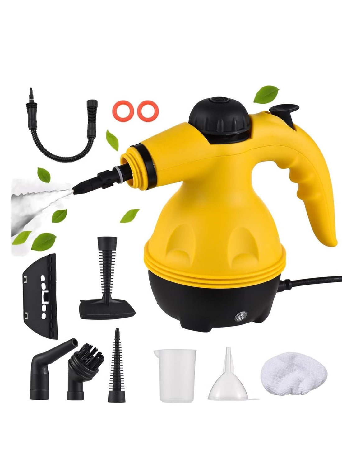 Handheld Steam Cleaner, 10-Piece Accessory Kit, 1.5m Cable, Multi-Surface Deep Cleaning, Yellow and Black