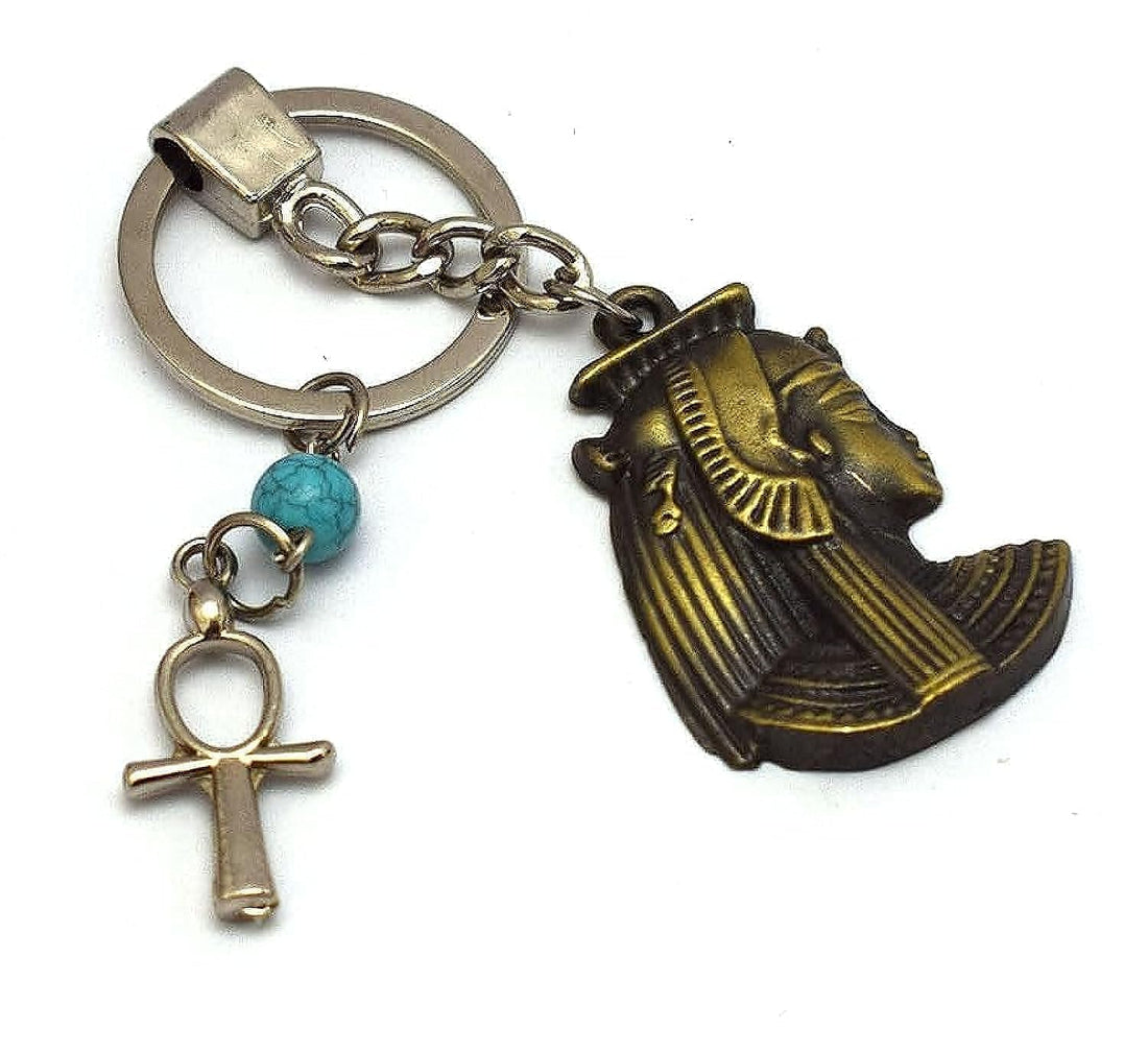 immatgar pharaonic Cleopatra keychain keyring ancient Egyptian souvenirs gifts for men and women from egypt (1, Burnt Yellow with ankh key)