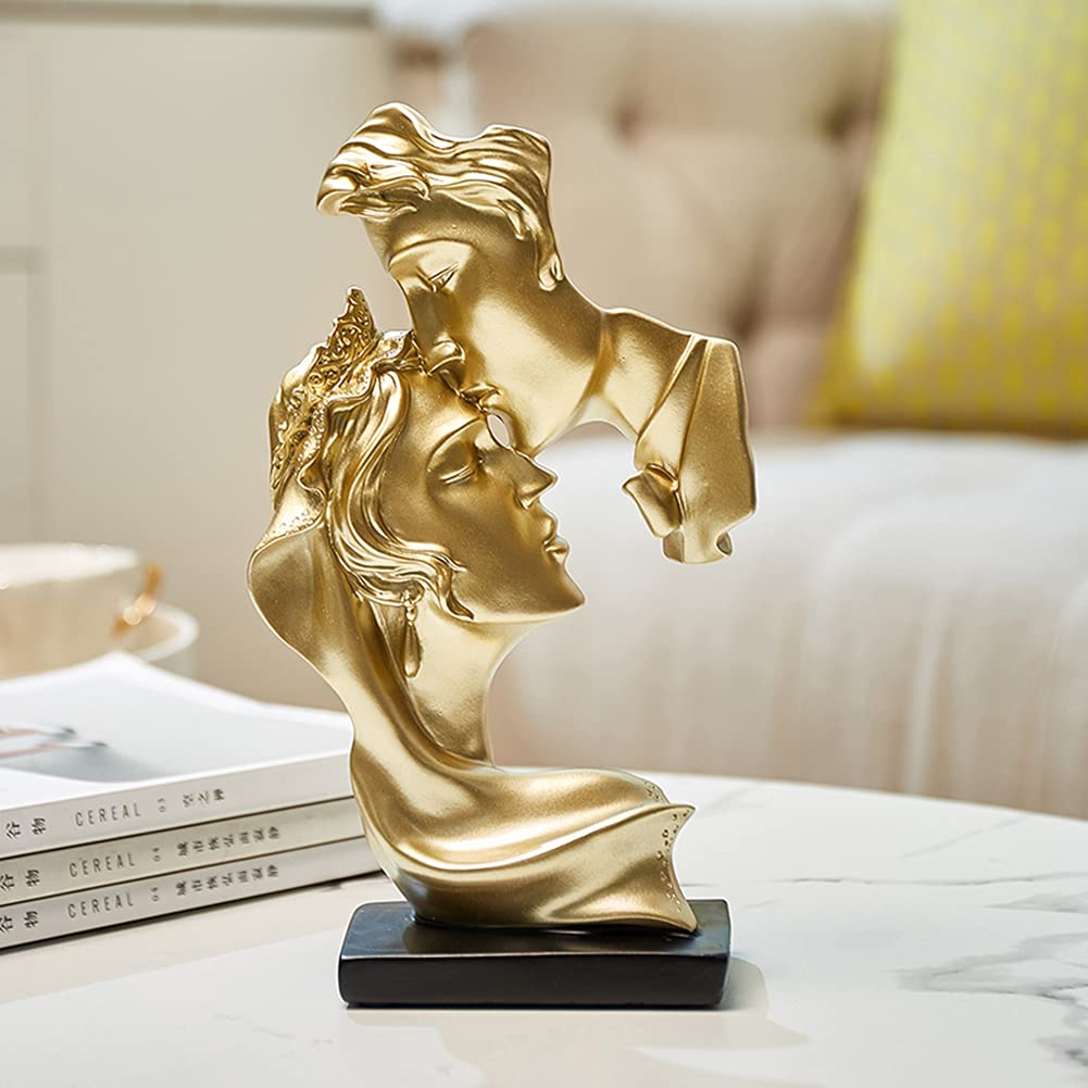 Couple Kiss Sculpture - Creative Abstract Art Home Furnishing Resin Statue - Romantic Decoration for Home, Wedding, Gift (Gold)