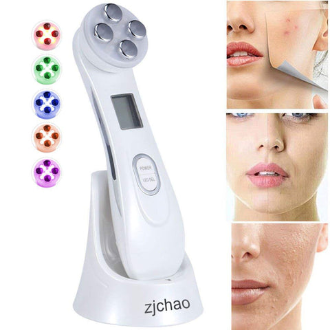 Ultrasonic Facial Beauty Device, 5 in 1 High Frequency Facial Machine RF EMS LED Treatments Face Massager For Skin Care Facial Cleaner Face Lifting Anti-aging Anti-wrinkle