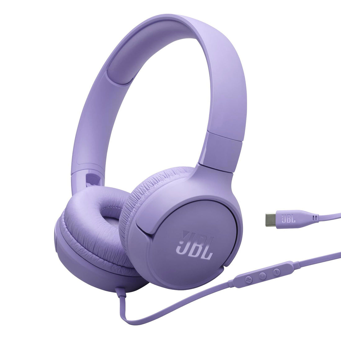 JBL Tune 520 C Comfort Fit Wired On Ear Headphones with Microphone, Pure Bass Sound, EQ Presets, USB-C Connectivity, Foldable Design and Tangle-Free Cable, Purple