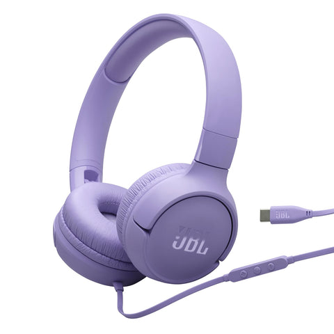 JBL Tune 520 C Comfort Fit Wired On Ear Headphones with Microphone, Pure Bass Sound, EQ Presets, USB-C Connectivity, Foldable Design and Tangle-Free Cable, Purple