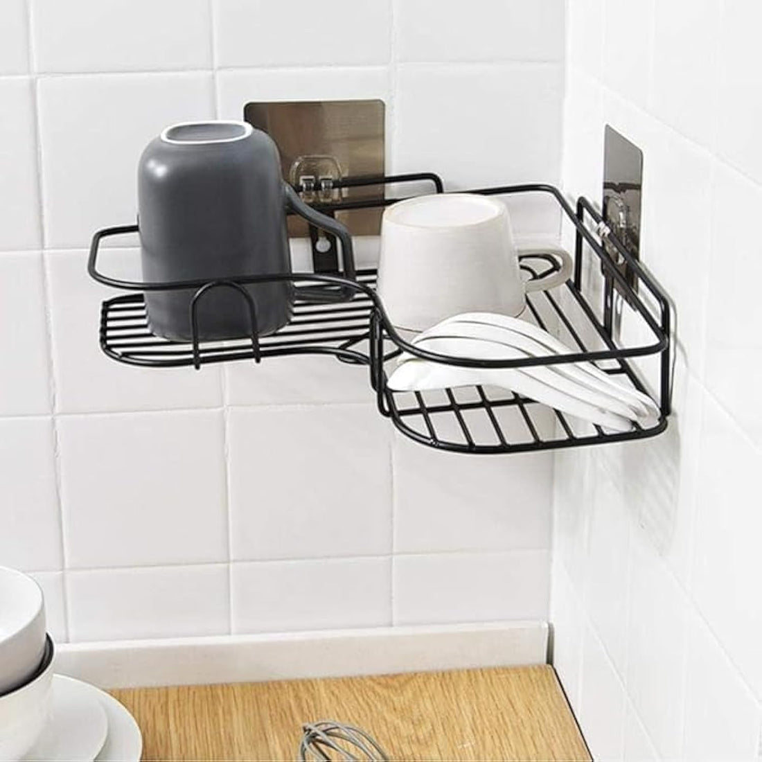 kitchenLovly 3 Pack Multipurpose Wall Mounted Corner Shelf Storage Rack Soap Holder Bathroom Accessories No Drilling 3 Pack