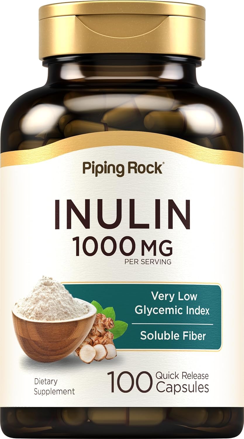 Organic Inulin Capsules 1000 mg | 100 Count | Low Glycemic Index | Soluble Fiber Supplement | Non-GMO, Gluten Free