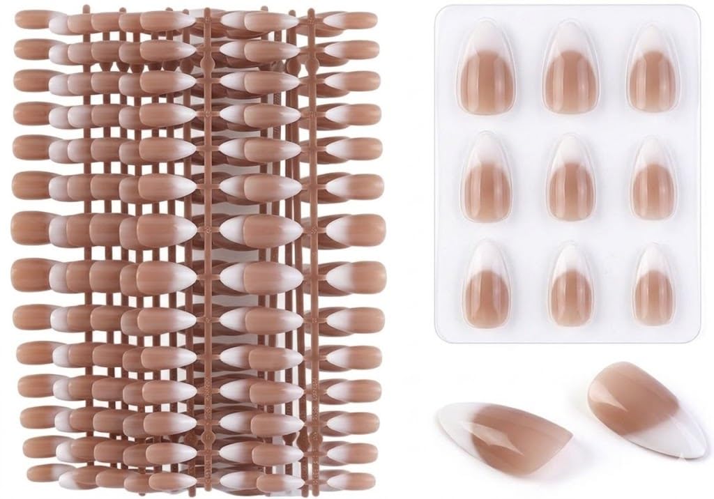 120pc Almond Press on Nails Medium Fake Nail Tips Nude Acrylic Nails Press ons Nail Almond Short Stiletto False Nail French Artificial Fingernail & Adhesive Tabs Glue for Women Girls-N7