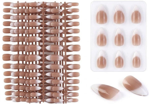120pc Almond Press on Nails Medium Fake Nail Tips Nude Acrylic Nails Press ons Nail Almond Short Stiletto False Nail French Artificial Fingernail & Adhesive Tabs Glue for Women Girls-N7