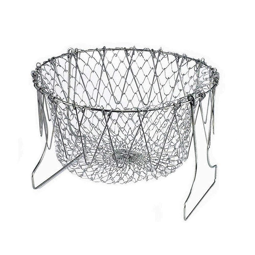 Stainless Steel Foldable Steam Rinse Strain Fry Basket Strainer Net Kitchen Cooking Tool for Fried Food or Fruits