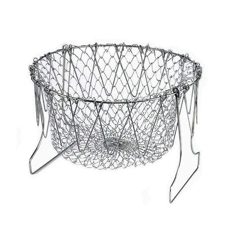 Stainless Steel Foldable Steam Rinse Strain Fry Basket Strainer Net Kitchen Cooking Tool for Fried Food or Fruits