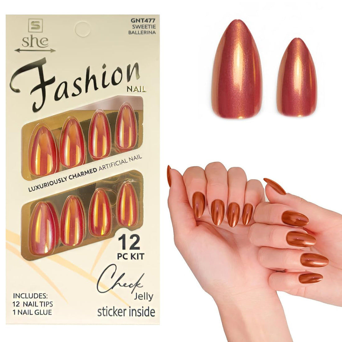 Round Nail Tips - Set Of 12 Nail Tips & 1 Nail Glue, Pre-Shaped Full Cover False Nails & Professional Nail Glue, Quick & Easy Application (Red)