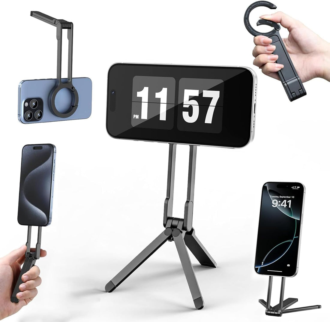 Magnetic Phone Tripod Stand for iPhone Aluminium Maglock Smartphone Mini Tripod Pocket Cell Phone Stand Strong Magnet Quick Mount Compatible with iPhone, Black