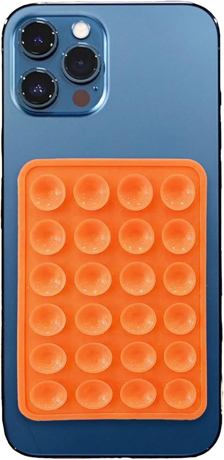 Silicone Double-Sided Suction Cup Phone Case Detachable Mount, Sticky Phone Grip with Higher Suction Power for iPhone, Hands-Free Phone Accessories Holder for Selfies and Videos (Orange)