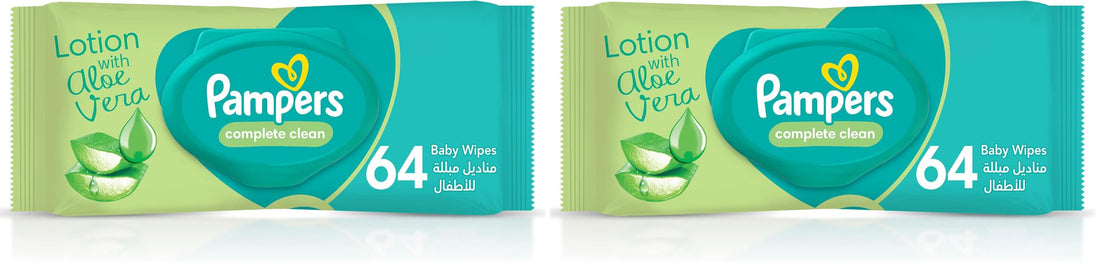 Pampers complete clean baby wipes, with 0% alcohol, 64 wipe count (Pack of 2)