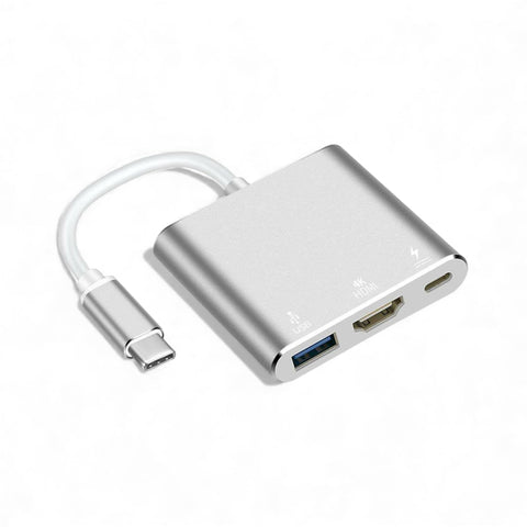 Type-C 3-in-1 Adapter, HDMI+ USB 3.0+ Type-C(PD), 4K, Compatible with MacBook Series, Chromebook, Laptops With USB-C Output, PC, Support Switch, with USB 3.0 Port, PD Charging Support, Multicolor