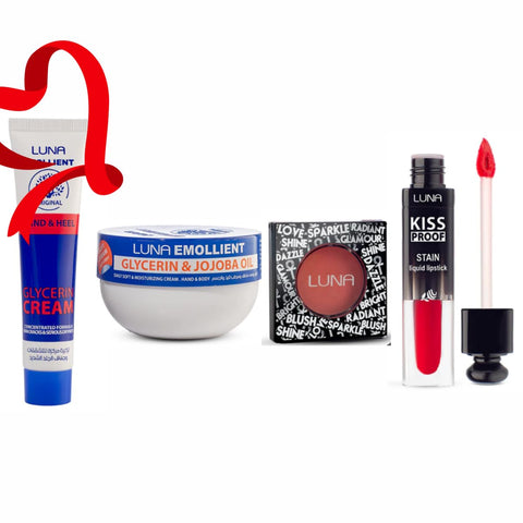 Luna valentine bundle (cream for hand & heel + cream glycerin & jojoba + Lipstick + 3D Blusher)