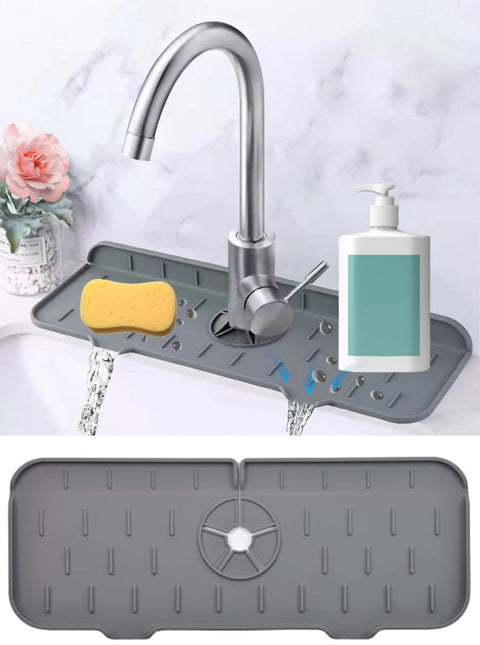 AAESG Kitchen Sink Splash Guard，Silicone Faucet Handle Drip Catcher Tray Faucet Mat Dish Soap Sponge Holder for Sink Protectors Accessories Gadgets, Drying Mat for Kitchen Counter Bathroom Kitchen 14"