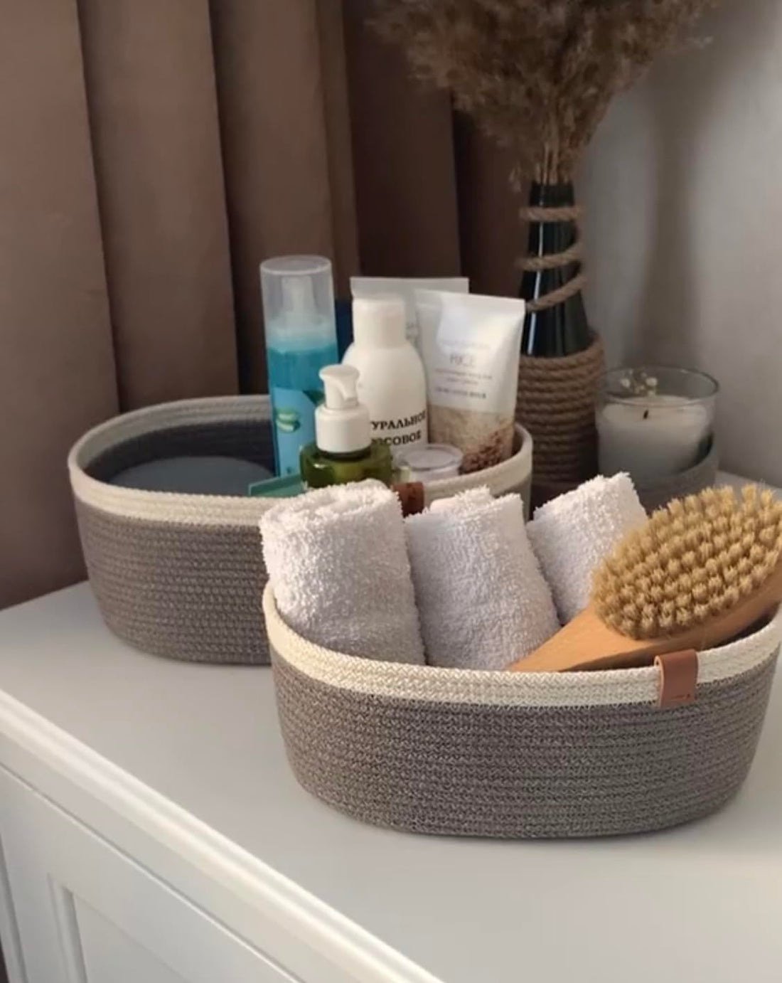 Woven It -Woven Oval Dark Grey Basket, 27cm x 20cm x 10cm can be used in Kitchen, toilet, living room, dining room, kids room, bed room, indoor & outdoor.
