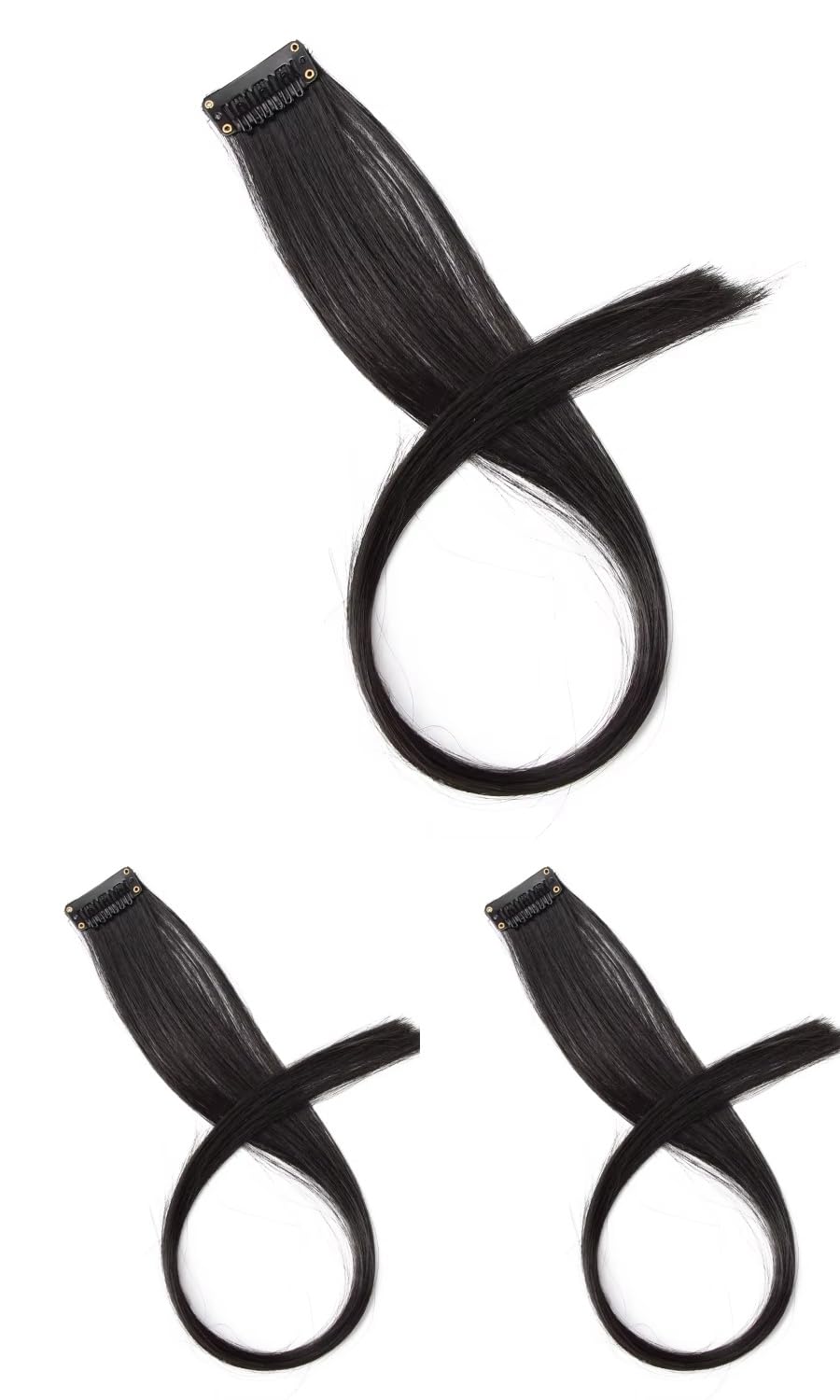 ECIF Synthetic Clip-In Hair Extensions –, Natural-Looking, Soft & Lightweight, Easy to Attach & Style ((pack of 3) Black #1)