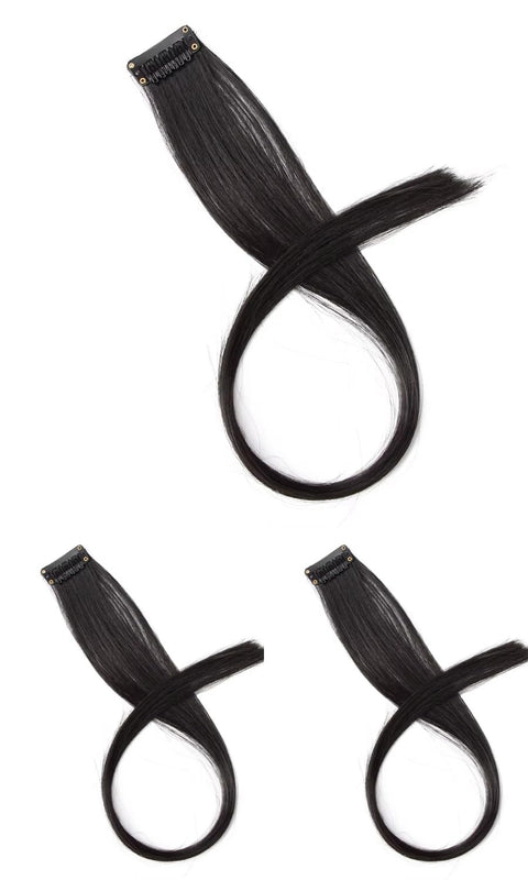 ECIF Synthetic Clip-In Hair Extensions –, Natural-Looking, Soft & Lightweight, Easy to Attach & Style ((pack of 3) Black #1)