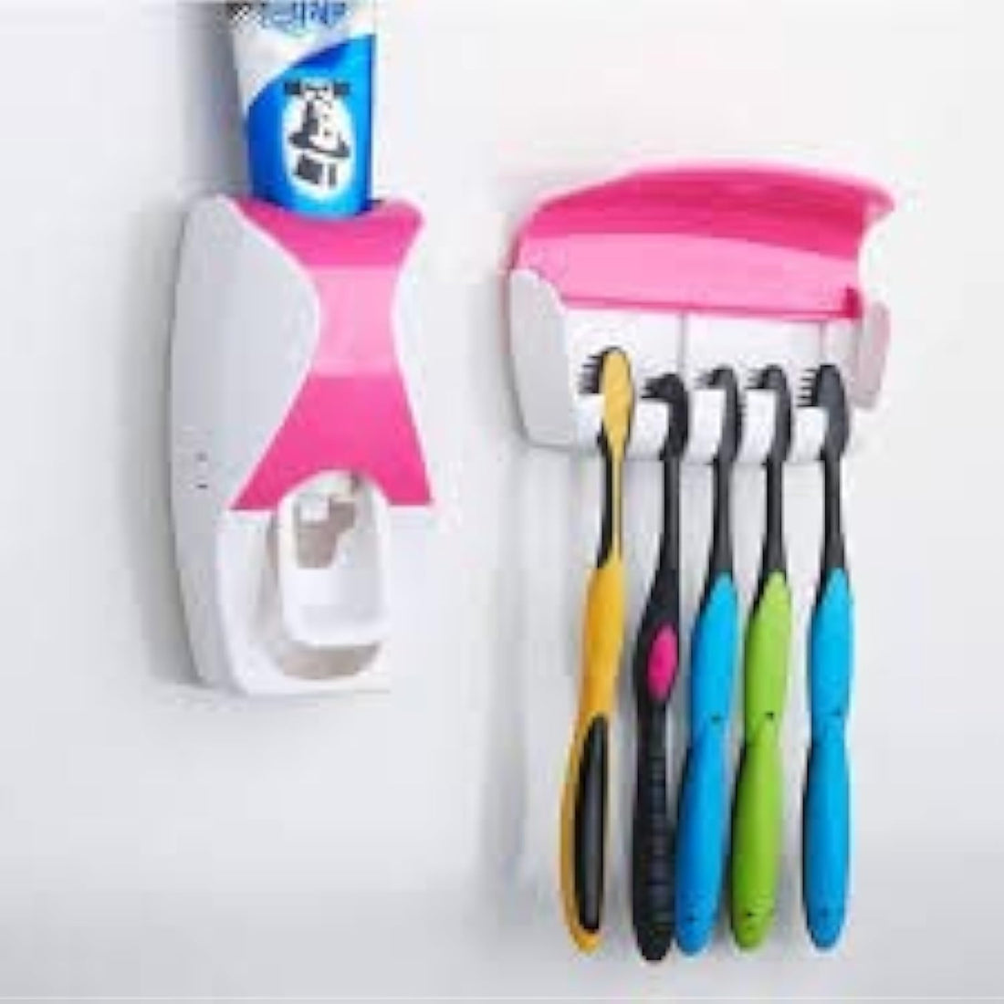 Automatic Toothpaste Squeezing Device Toothpaste Dispenser and Tooth Brush Holder Detachable 5 Hole Toothbrush Holder