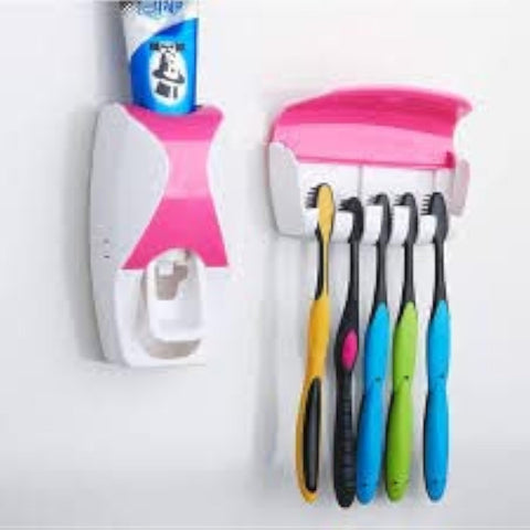 Automatic Toothpaste Squeezing Device Toothpaste Dispenser and Tooth Brush Holder Detachable 5 Hole Toothbrush Holder