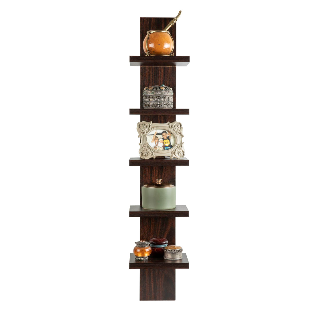 Danya B 5 Tier Wall Shelf Unit Narrow Smooth Laminate Finish - Vertical Column Shelf Floating Storage Home Decor Organizer Tall Tower Design Utility Shelf Bedroom Living Room 5.1" x 6" x 30"
